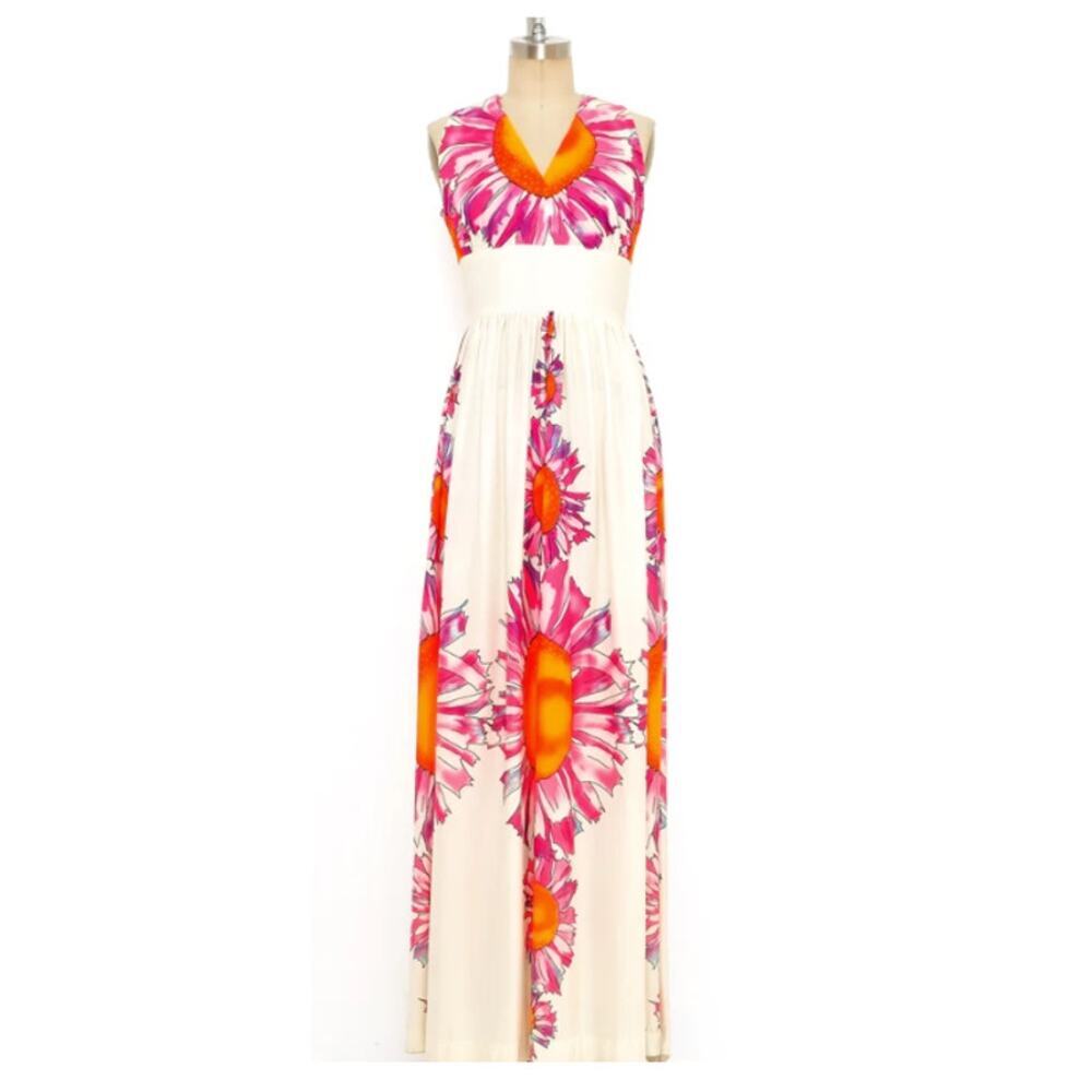 Vintage Neon Floral Jersey Dress